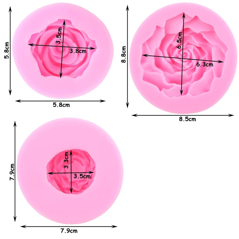 Zixiang Bloom 3D Rose Flower Silicone Mold Peony Flower Fondant Molds For Cake Decorating Soap Candle Making Candy Chocolate Polymer Clay Gum Paste Set Of 3 - Image 4